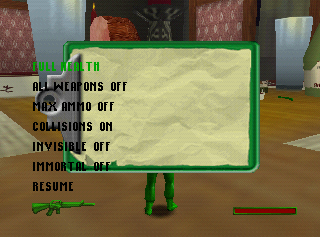 Army Men Sarge's Heroes 2 N64 Cheat Menu.png