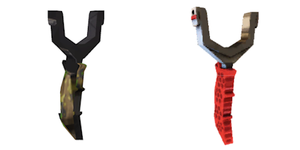 An image showing the difference between the in-game model used for the High Tech Slingshot and the model used for purchasing the cosmetic in City.